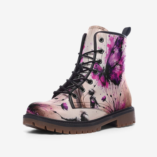 Emerald Blossoms - Random Watercolor Butterfly Painting Casual Leather Lightweight Boots For Hippies