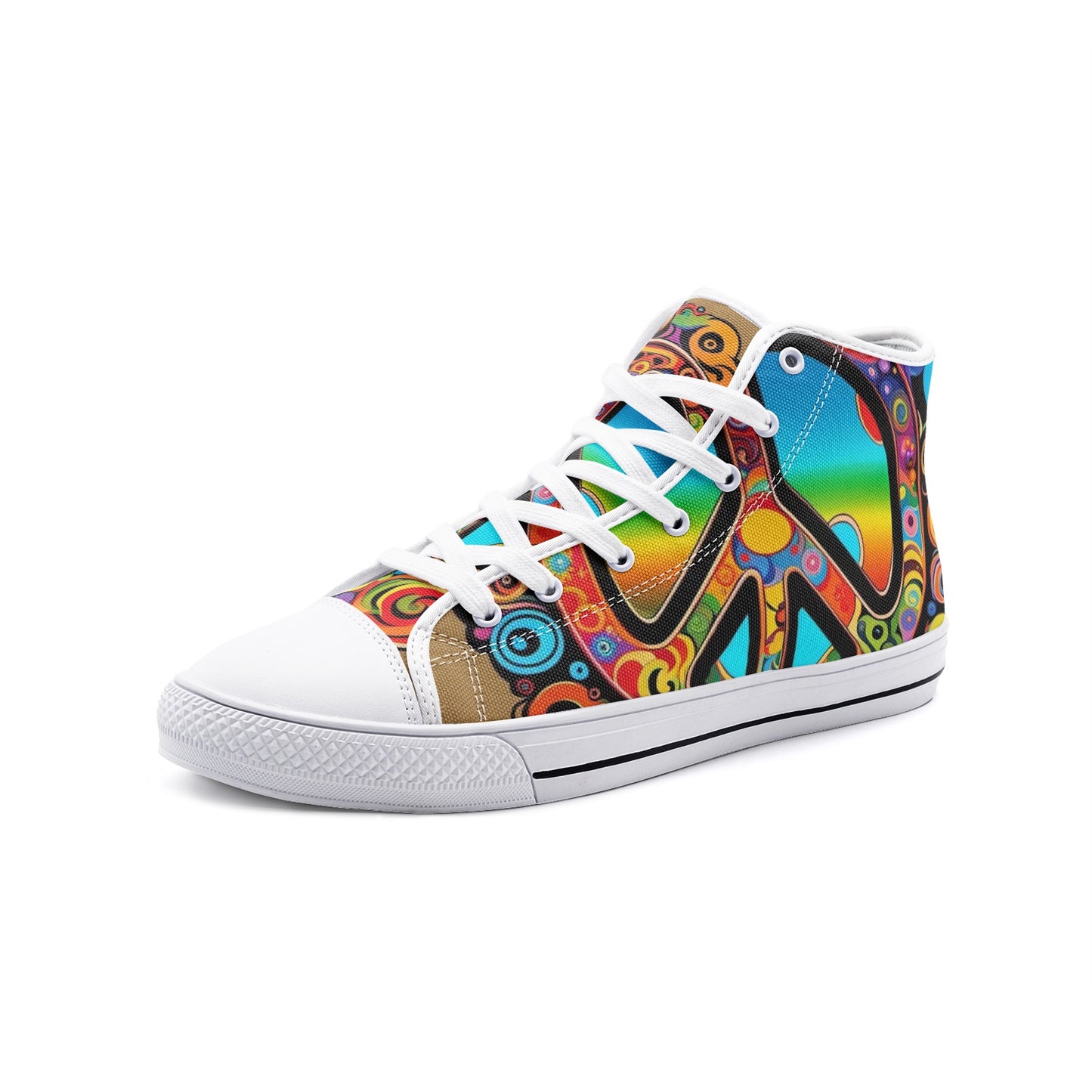 Emerald Blossoms - Psychedelic Peace Symbol Unisex High Top Canvas Shoes For Hippies