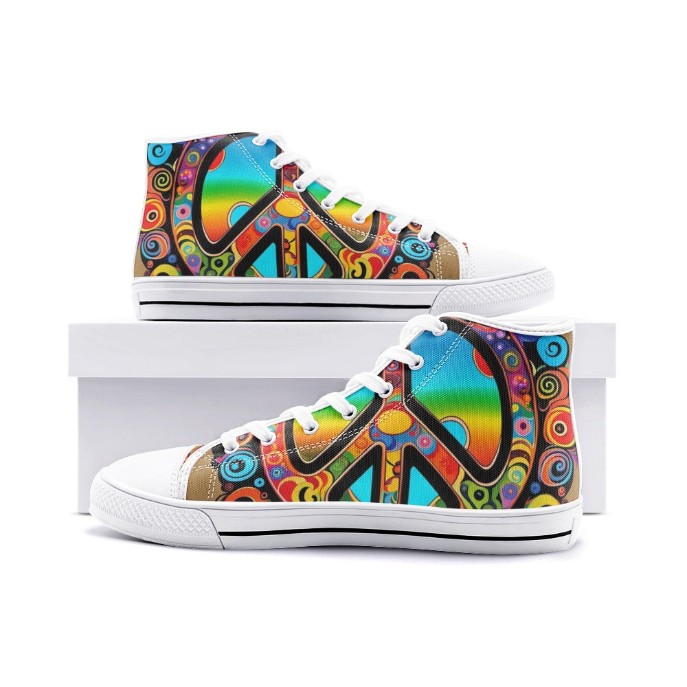 Emerald Blossoms - Psychedelic Peace Symbol Unisex High Top Canvas Shoes For Hippies