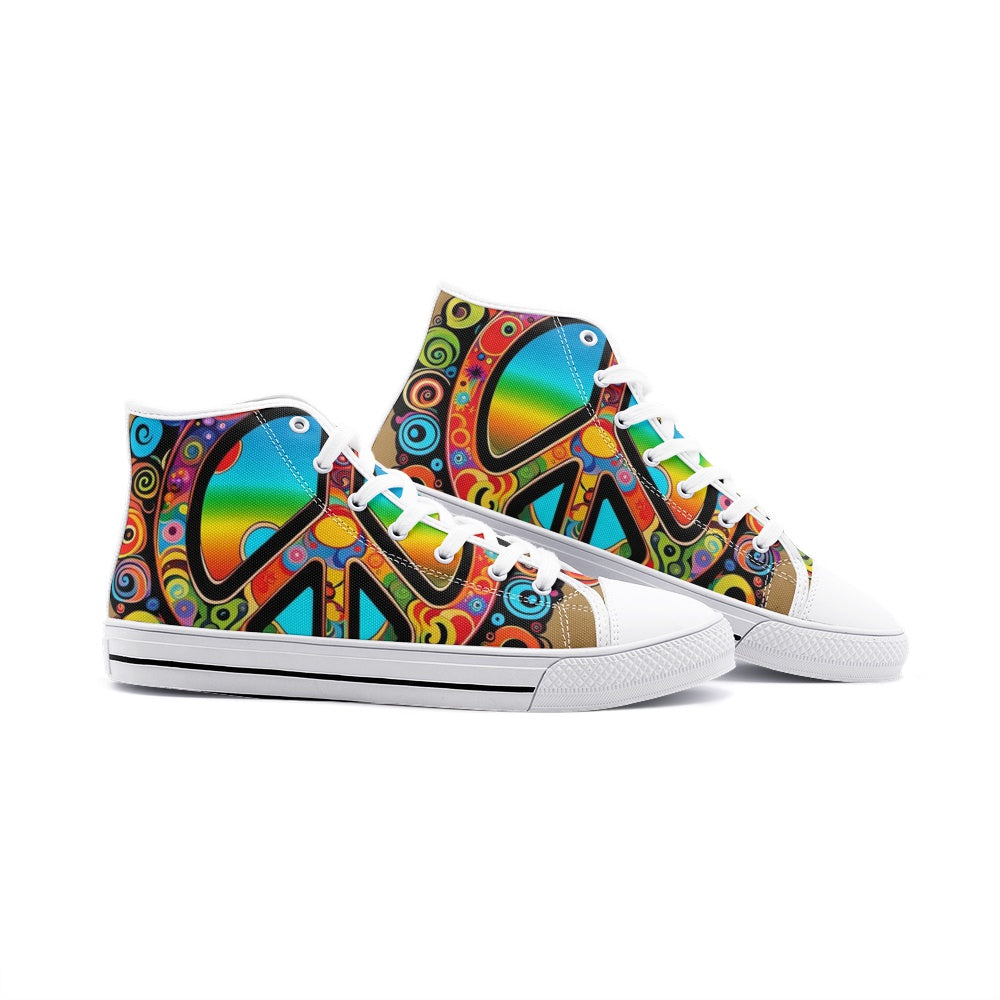 Emerald Blossoms - Psychedelic Peace Symbol Unisex High Top Canvas Shoes For Hippies