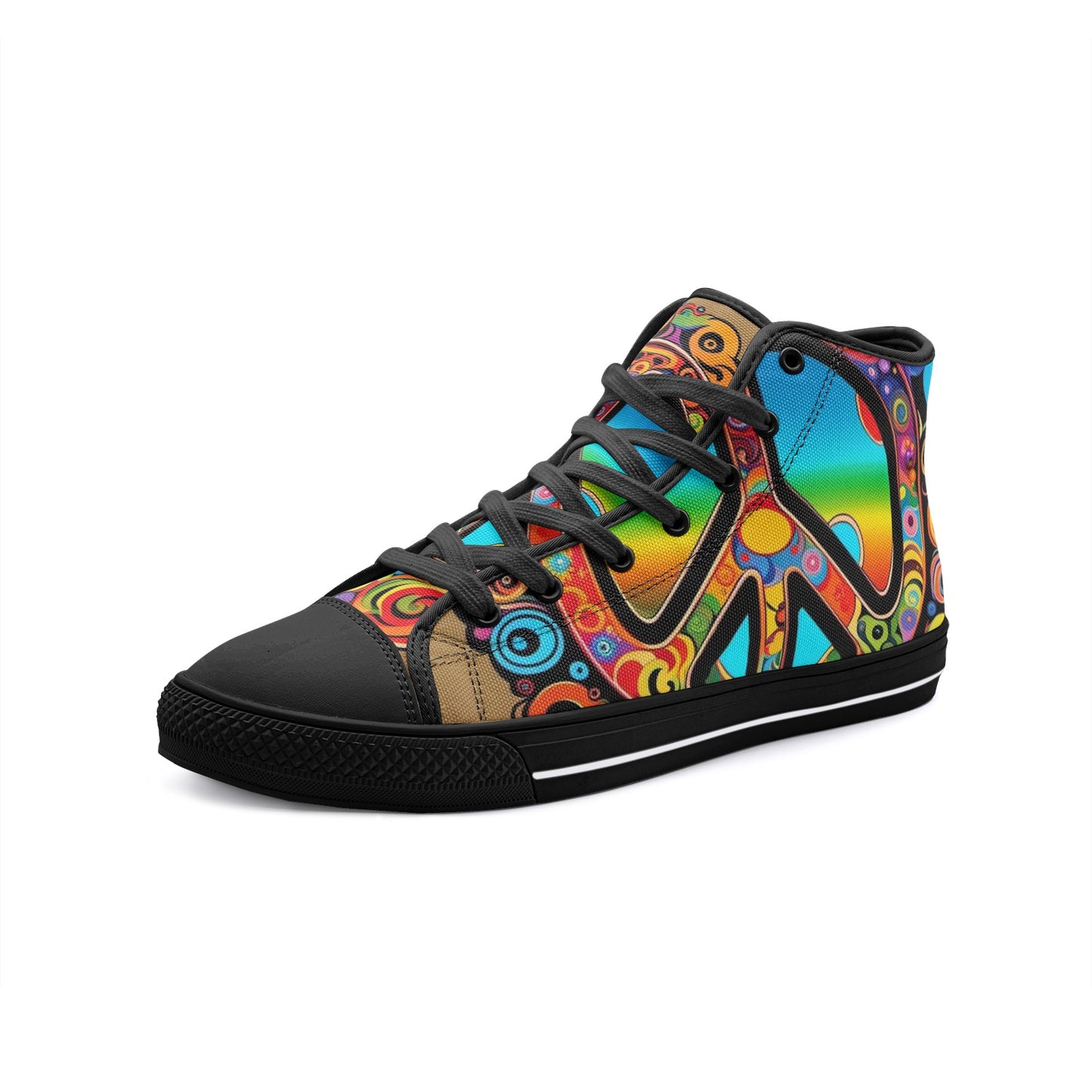 Emerald Blossoms - Psychedelic Peace Symbol Unisex High Top Canvas Shoes For Hippies