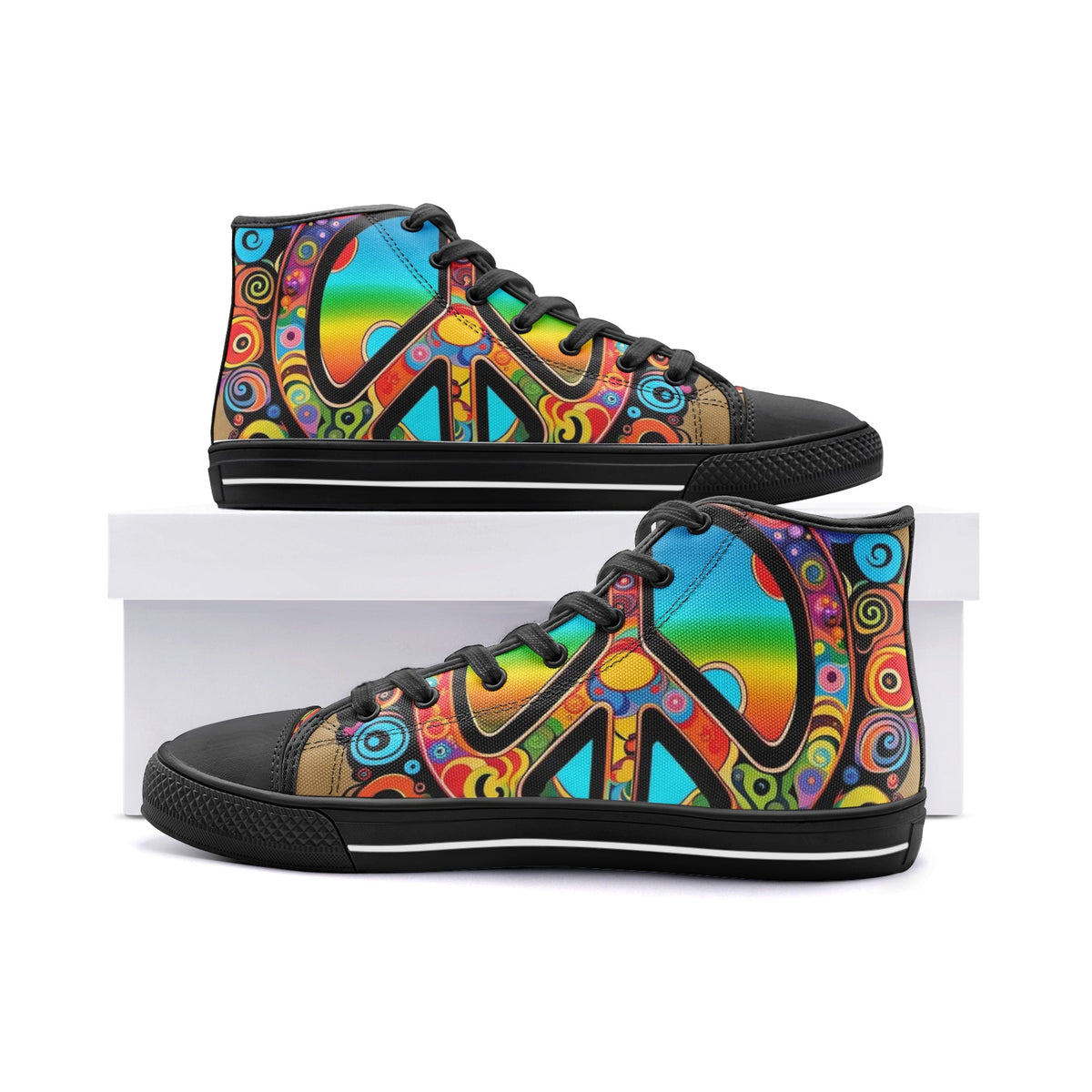 Emerald Blossoms - Psychedelic Peace Symbol Unisex High Top Canvas Shoes For Hippies