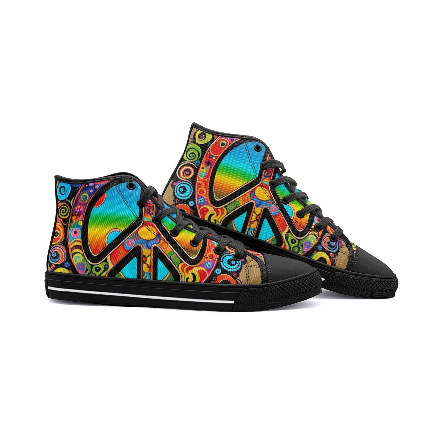 Emerald Blossoms - Psychedelic Peace Symbol Unisex High Top Canvas Shoes For Hippies