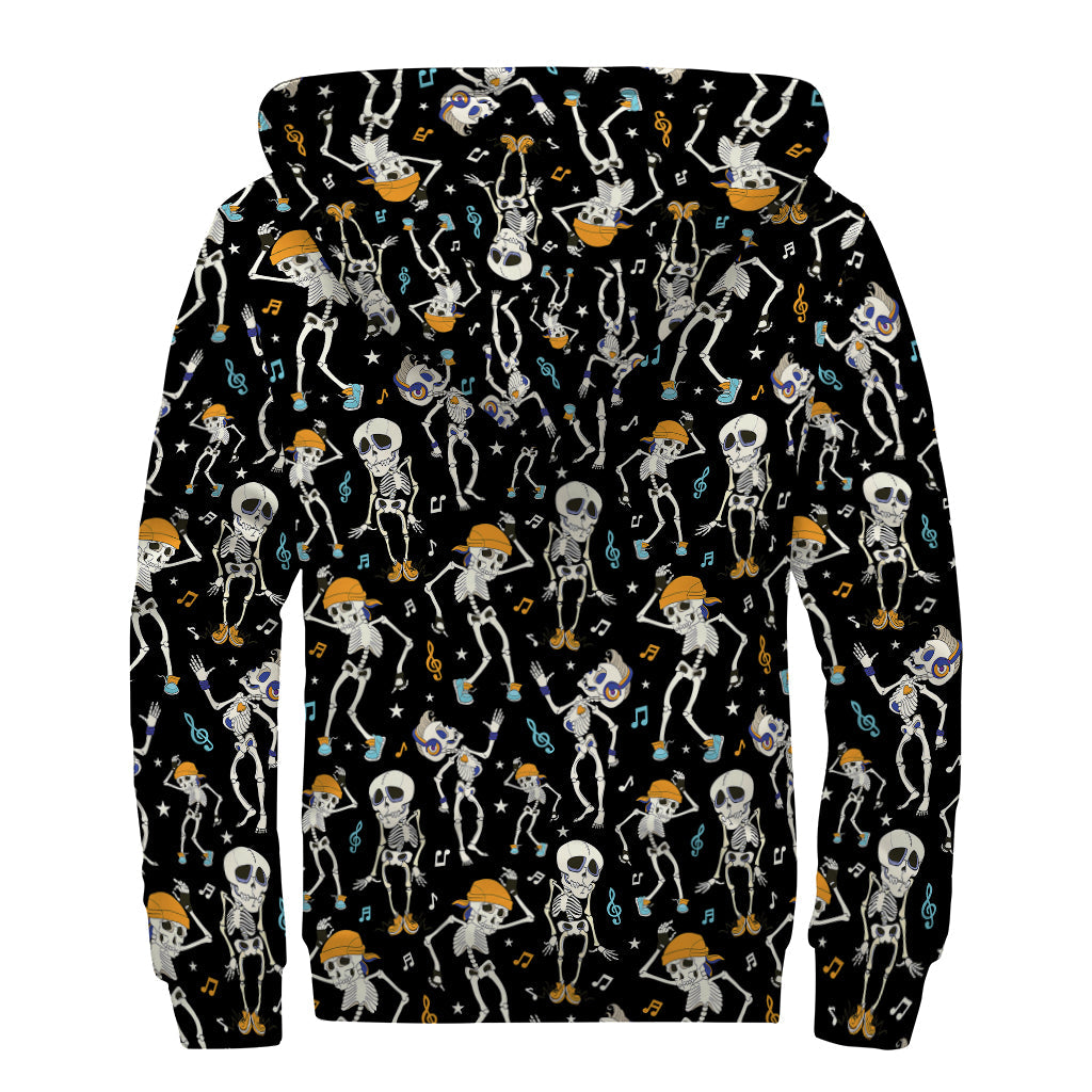 Dancing Skeleton Party Pattern Print Sherpa Lined Zip Up Hoodie: Embrace Your Inner Hippie Style - 2