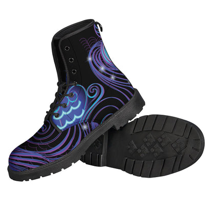 Aquarius Zodiac Sign Print Leather Boots for the Free-Spirited Hippies - 2