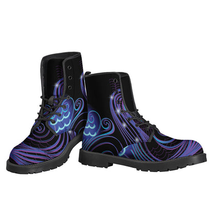 Aquarius Zodiac Sign Print Leather Boots for the Free-Spirited Hippies - 3