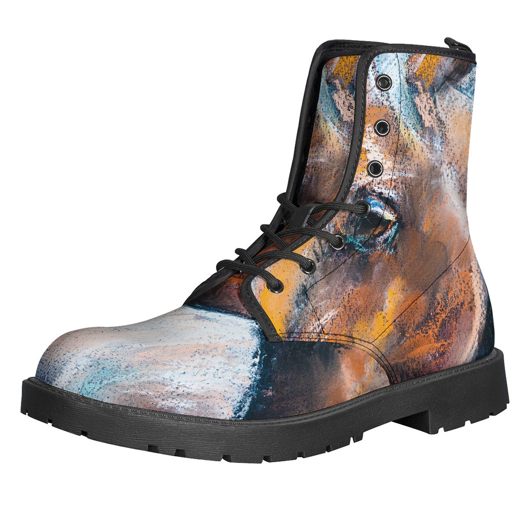 Dark Blue Horse Painting Print Leather Lightweight Boots for the Hippie Soul - 1