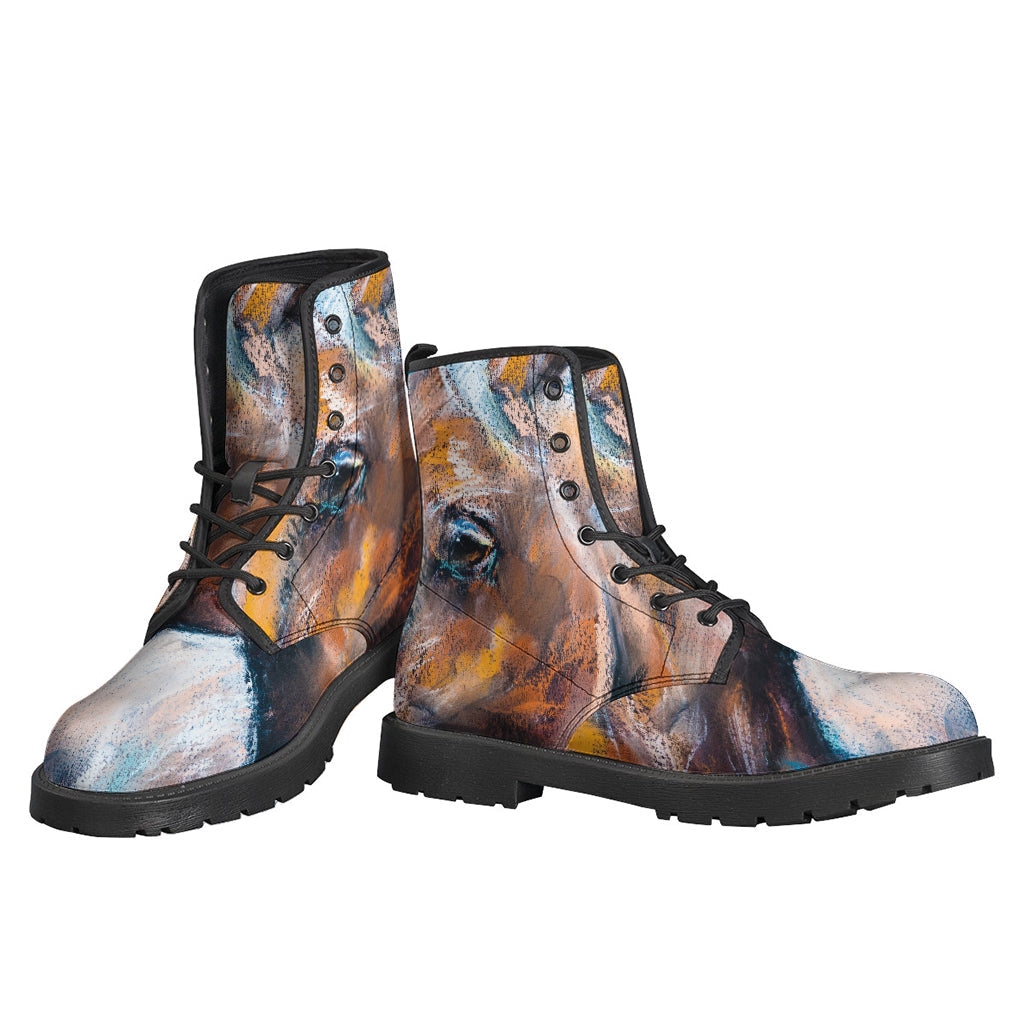 Dark Blue Horse Painting Print Leather Lightweight Boots for the Hippie Soul - 3