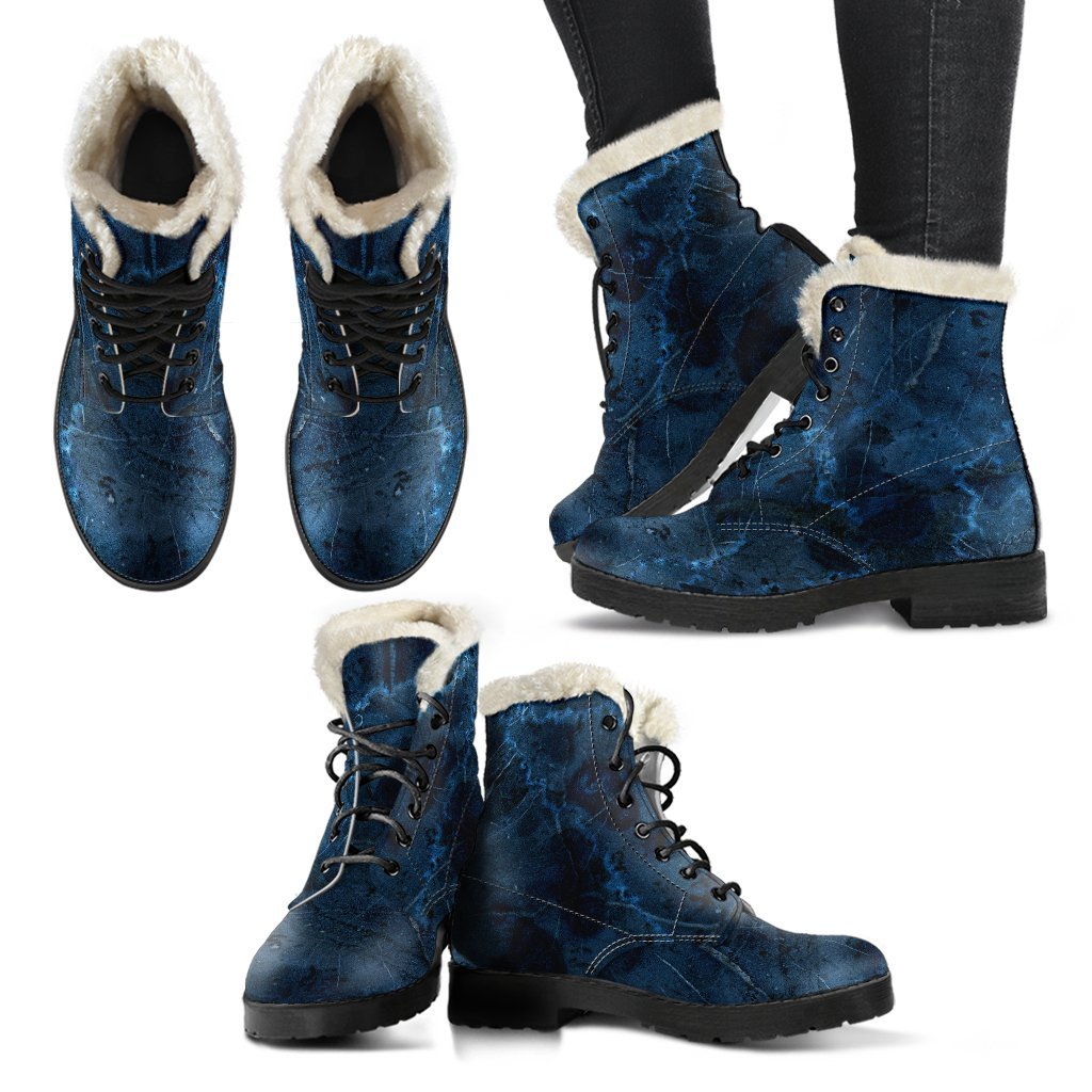 Marble Print Faux Fur Leather Boots for Groovy Hippies - 2