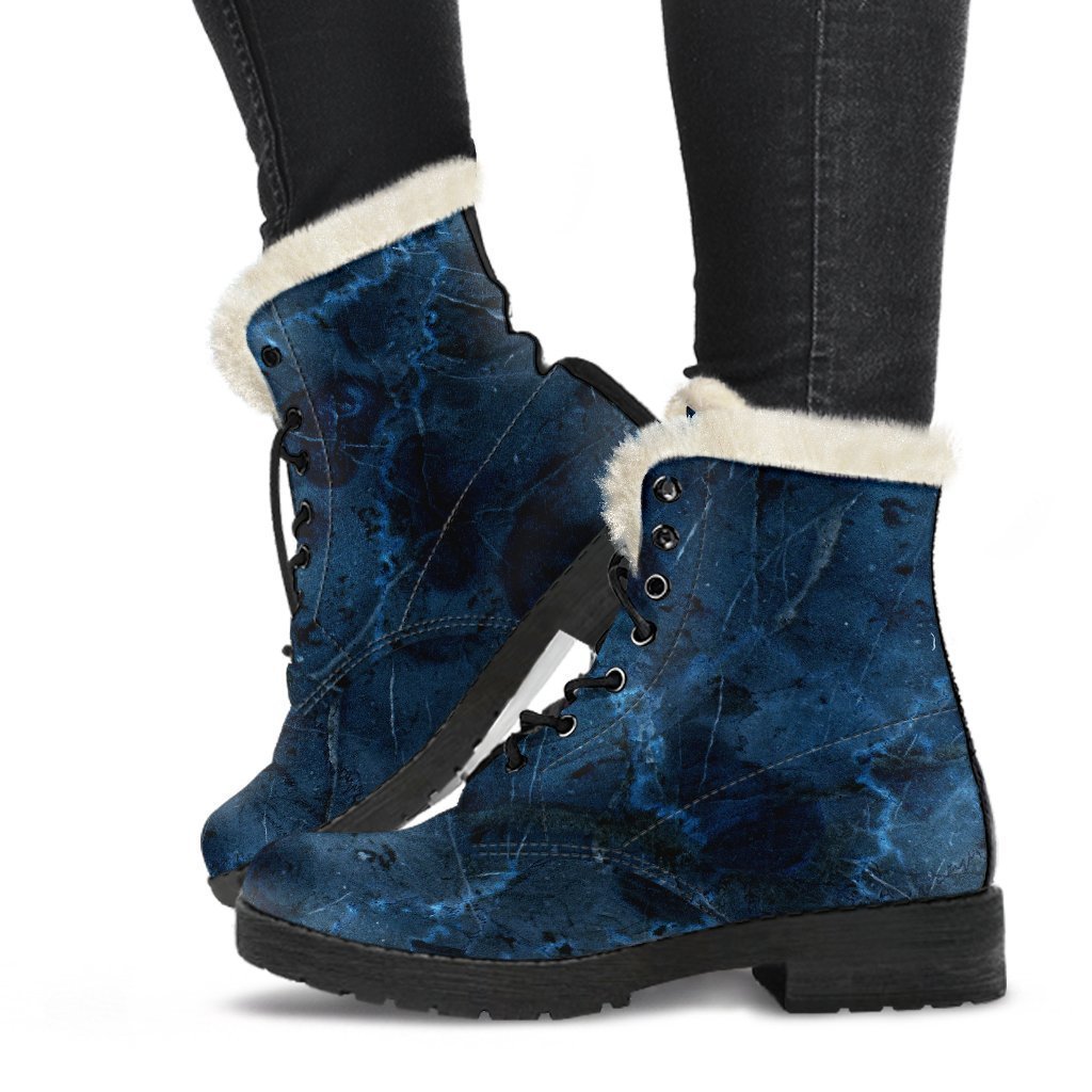 Marble Print Faux Fur Leather Boots for Groovy Hippies - 1