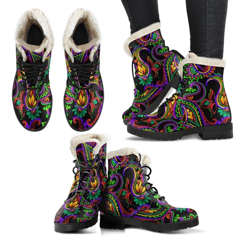 Go Boho with these Dark Paisley Faux Fur Leather Boots! - 2