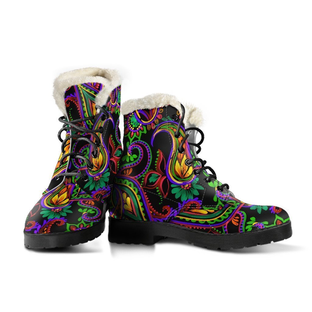 Go Boho with these Dark Paisley Faux Fur Leather Boots! - 3