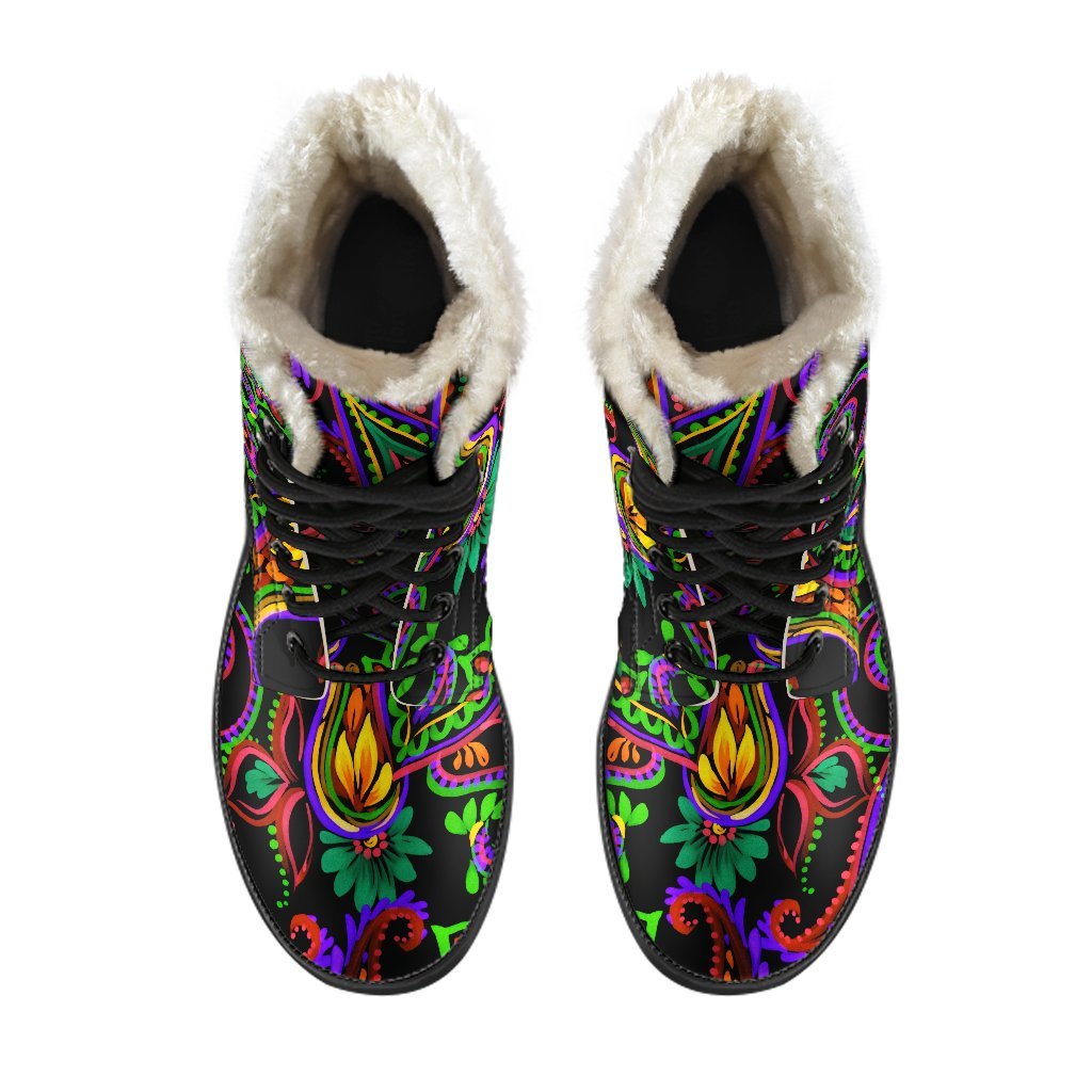 Go Boho with these Dark Paisley Faux Fur Leather Boots! - 4