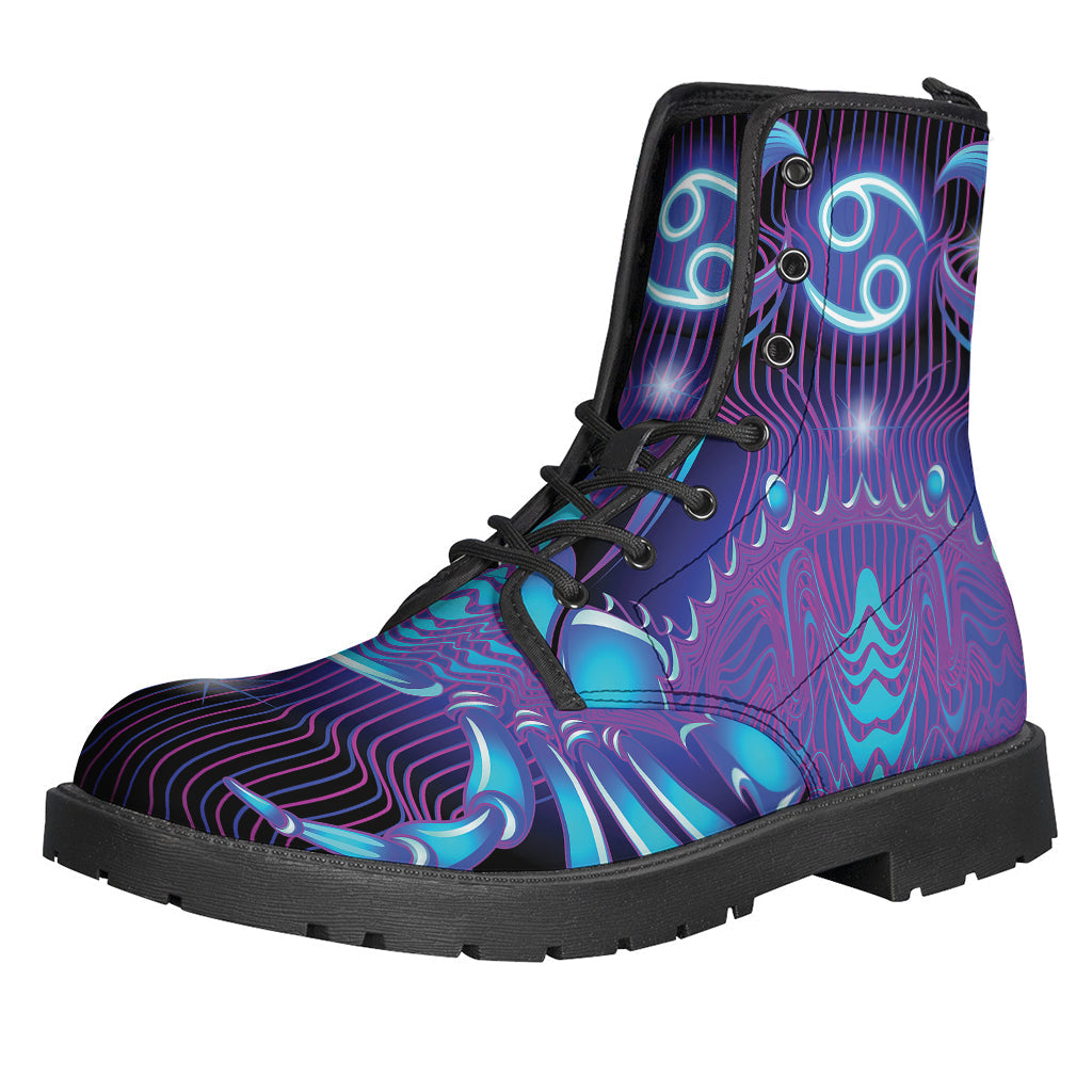 Dark Cancer Zodiac Sign Leather Boots for Hippies - 1