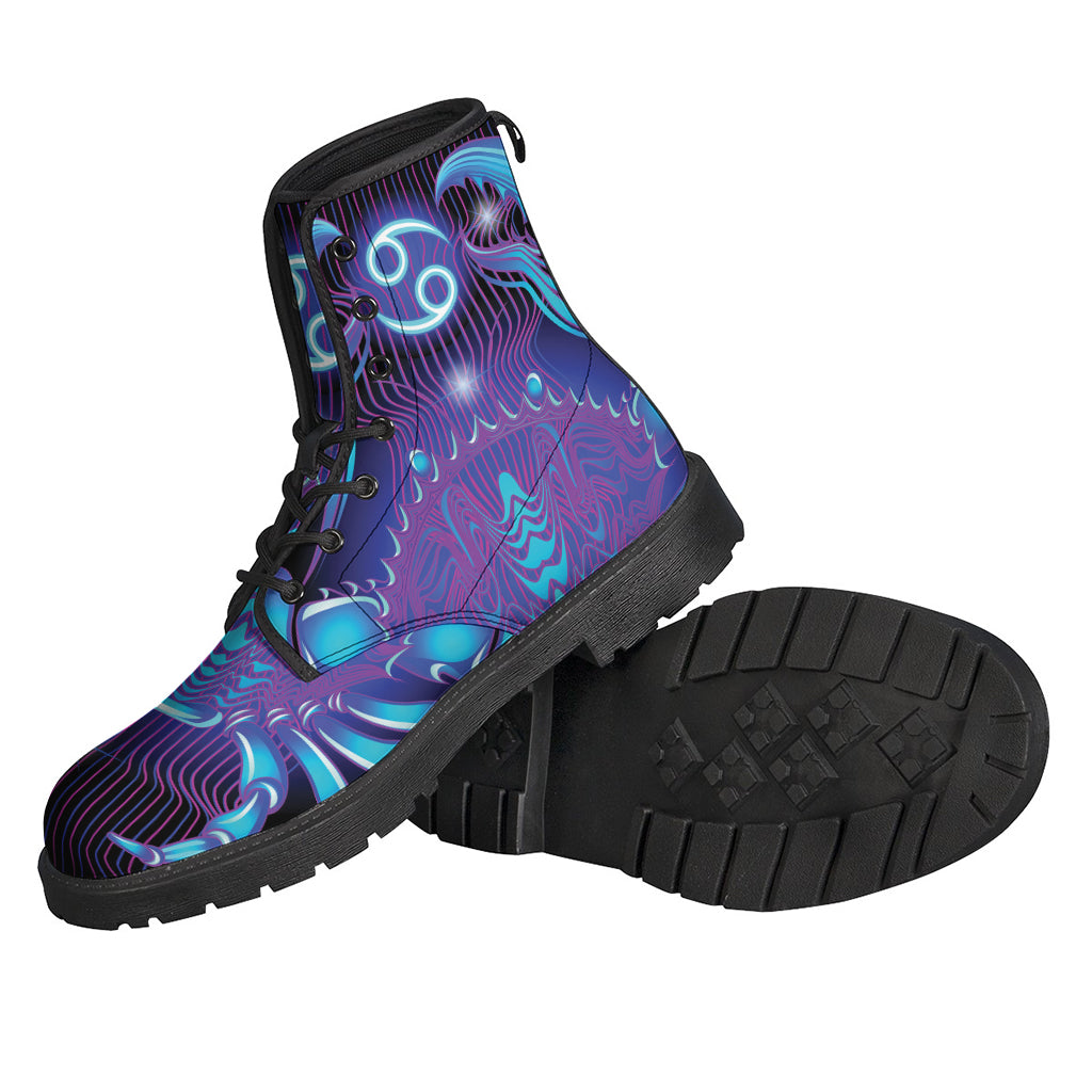 Dark Cancer Zodiac Sign Leather Boots for Hippies - 2