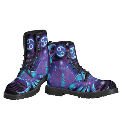 Dark Cancer Zodiac Sign Leather Boots for Hippies - 3