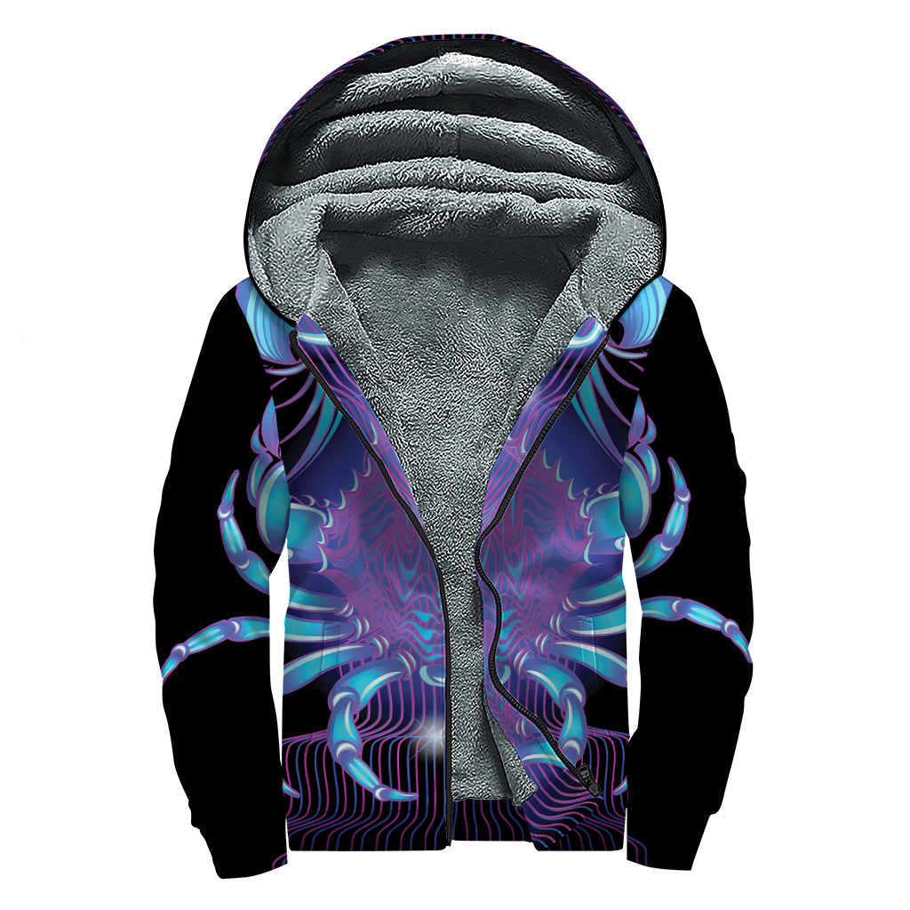 Dark Cancer Zodiac Sign Print Sherpa Lined Zip Up Hoodie for Modern Hippies - 1