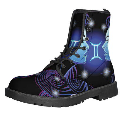 Dark Gemini Zodiac Sign Leather Boots for the Enlightened Hippie - 1