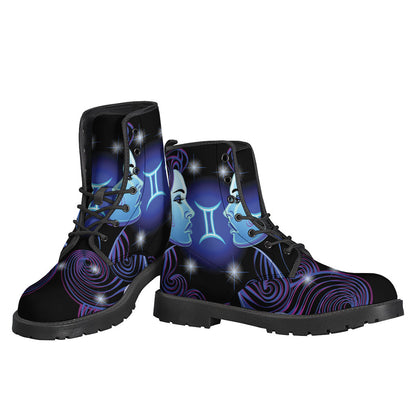 Dark Gemini Zodiac Sign Leather Boots for the Enlightened Hippie - 3