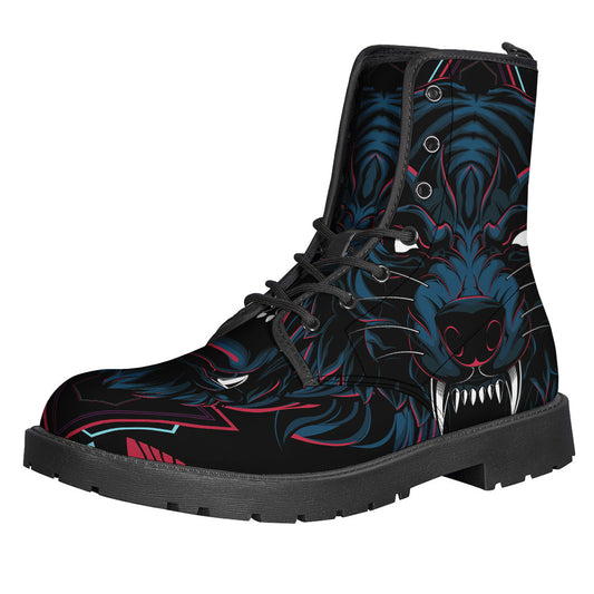 Groovy Geometric Wolf Leather Boots for Free-Spirited Hippies - 1