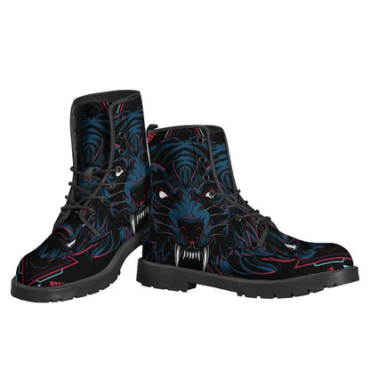 Groovy Geometric Wolf Leather Boots for Free-Spirited Hippies - 3