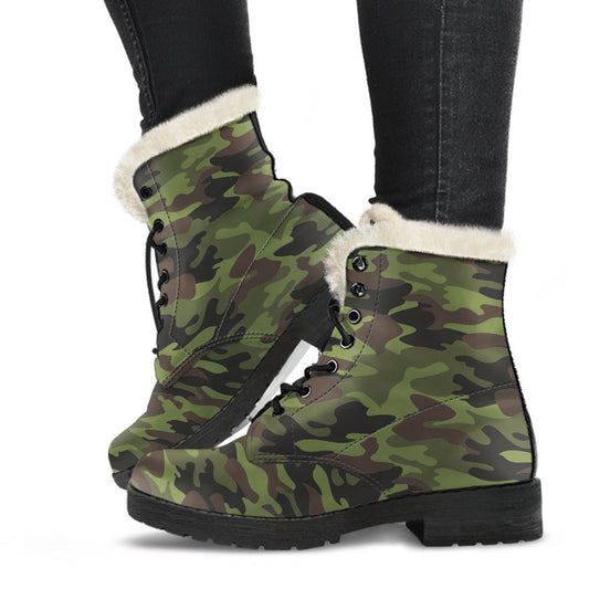 Groovy Camouflage Faux Fur Leather Boots for the Earthy Hippie - 1