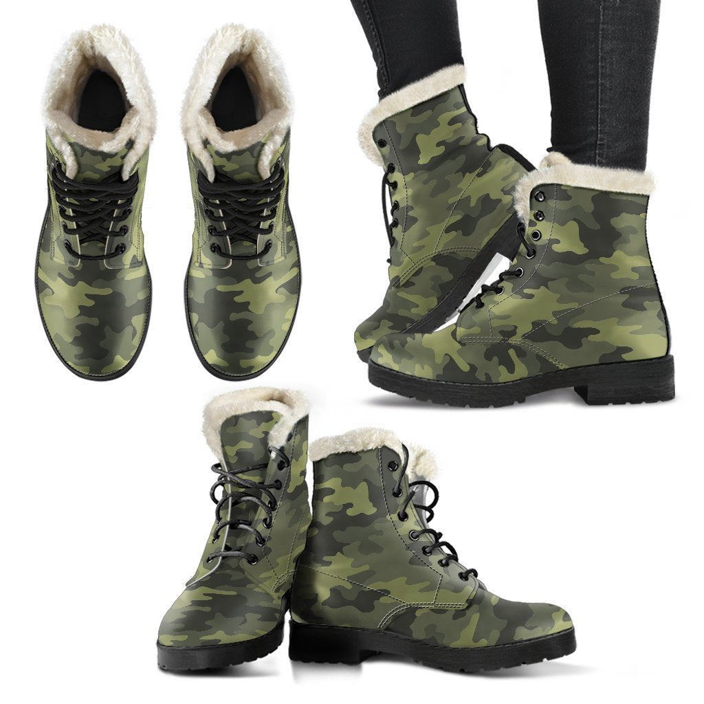 Boho Chic Camouflage Print Faux Fur Leather Boots - 2