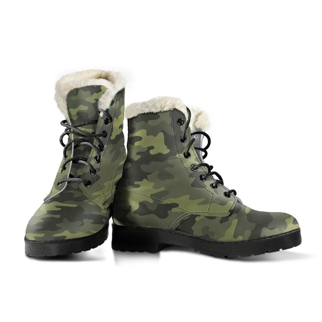 Boho Chic Camouflage Print Faux Fur Leather Boots - 3