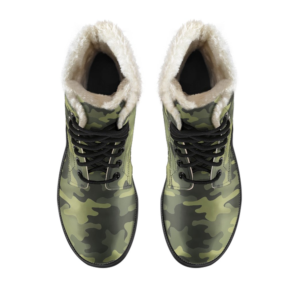 Boho Chic Camouflage Print Faux Fur Leather Boots - 4