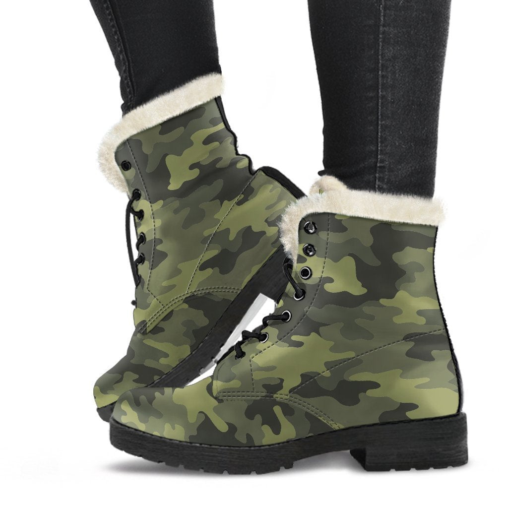 Boho Chic Camouflage Print Faux Fur Leather Boots - 1