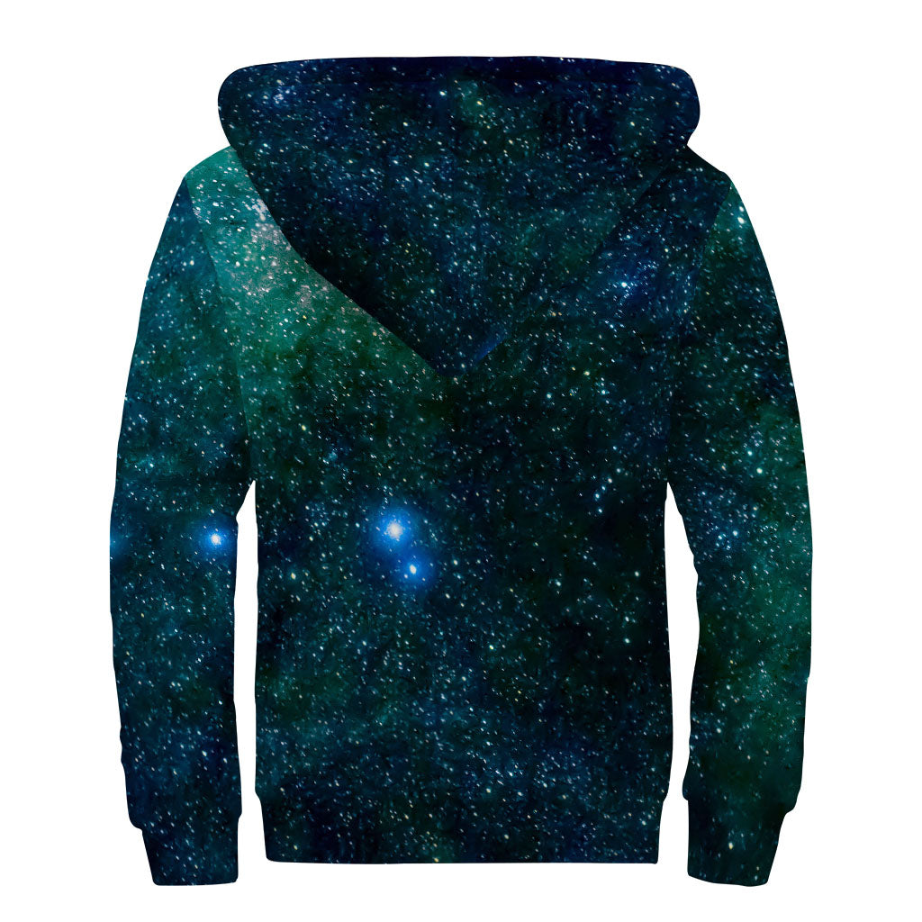 Dark Green Galaxy Space Print Sherpa Lined Zip Up Hoodie - Embrace Your Inner Hippie! - 2