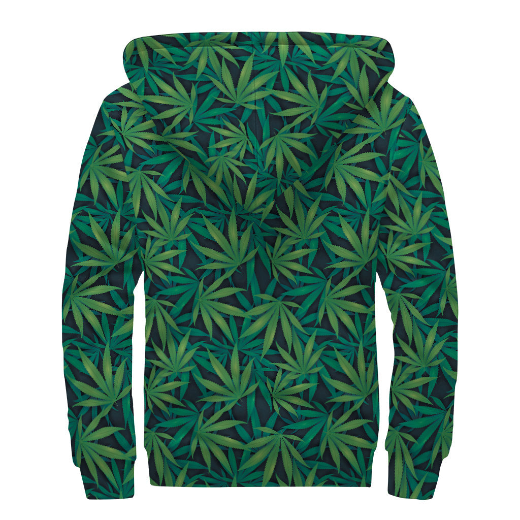 Bohemian Bliss: Dark Green Hemp Pattern Sherpa Lined Zip Up Hoodie - 2