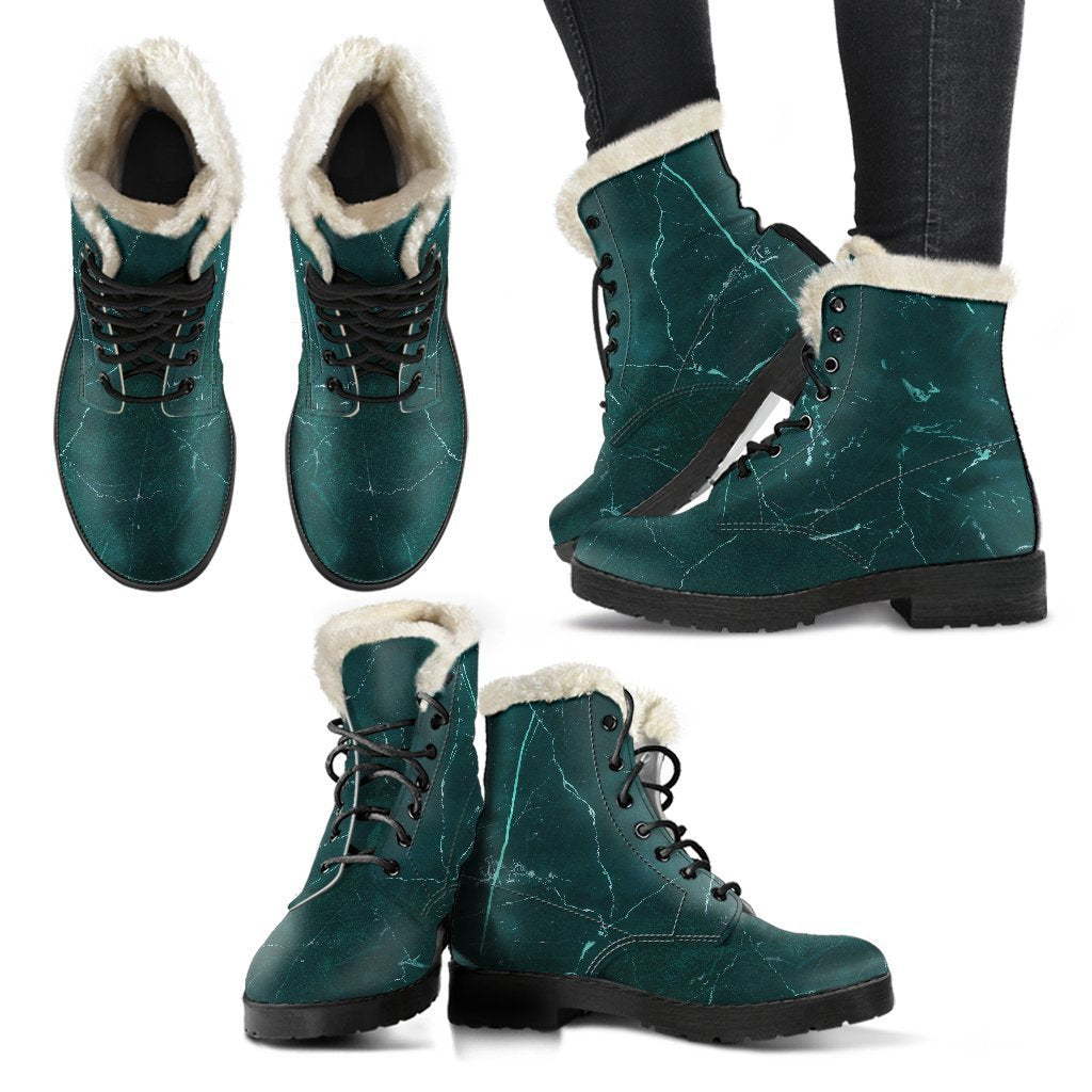 Groovy Green Faux Fur Leather Boots - Walkin' in Style with Hippie Vibes - 2