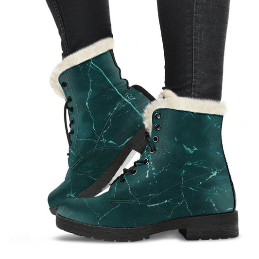 Groovy Green Faux Fur Leather Boots - Walkin' in Style with Hippie Vibes - 1