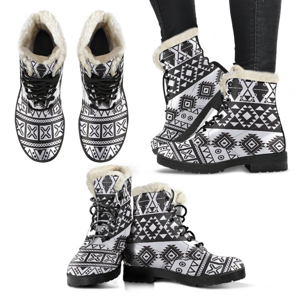 The Groovy Grey Aztec Faux Fur Leather Boots for Hippies - 2