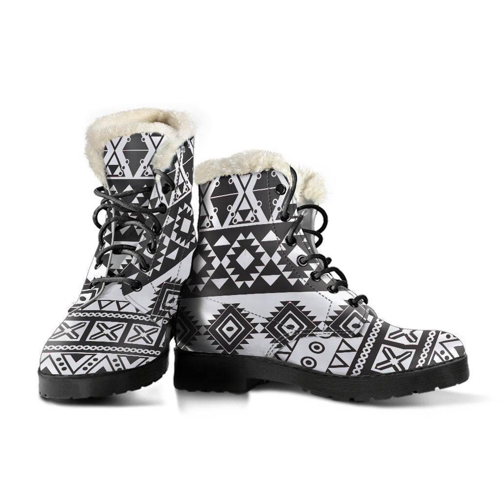 The Groovy Grey Aztec Faux Fur Leather Boots for Hippies - 3