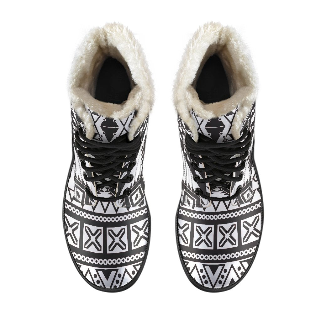 The Groovy Grey Aztec Faux Fur Leather Boots for Hippies - 4