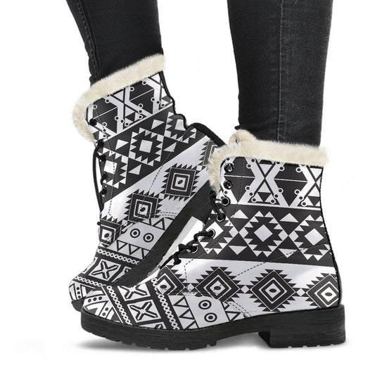 The Groovy Grey Aztec Faux Fur Leather Boots for Hippies - 1