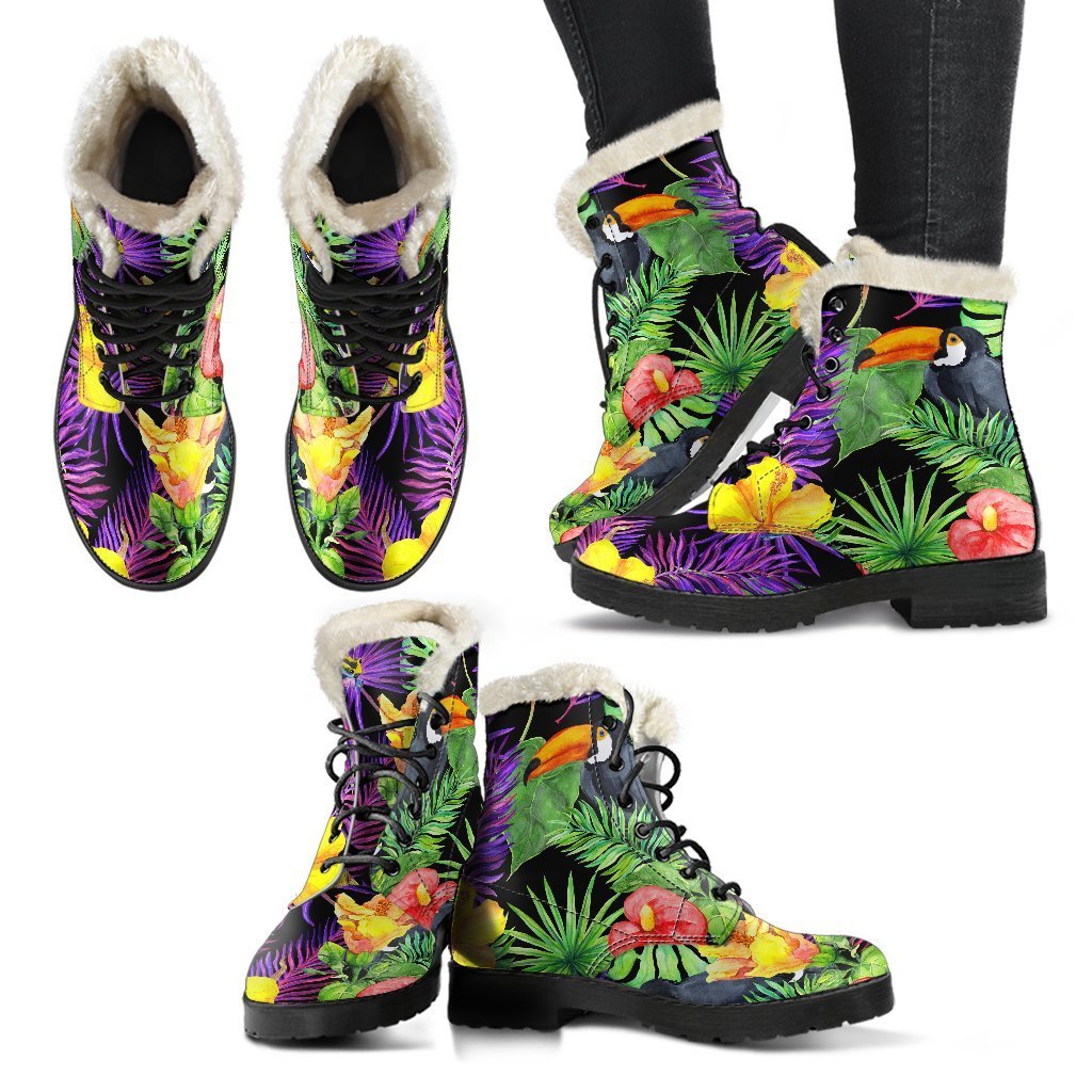 Dark Hawaiian Tropical Vibes Faux Fur Leather Boots for the Free-Spirited Hippie - 2