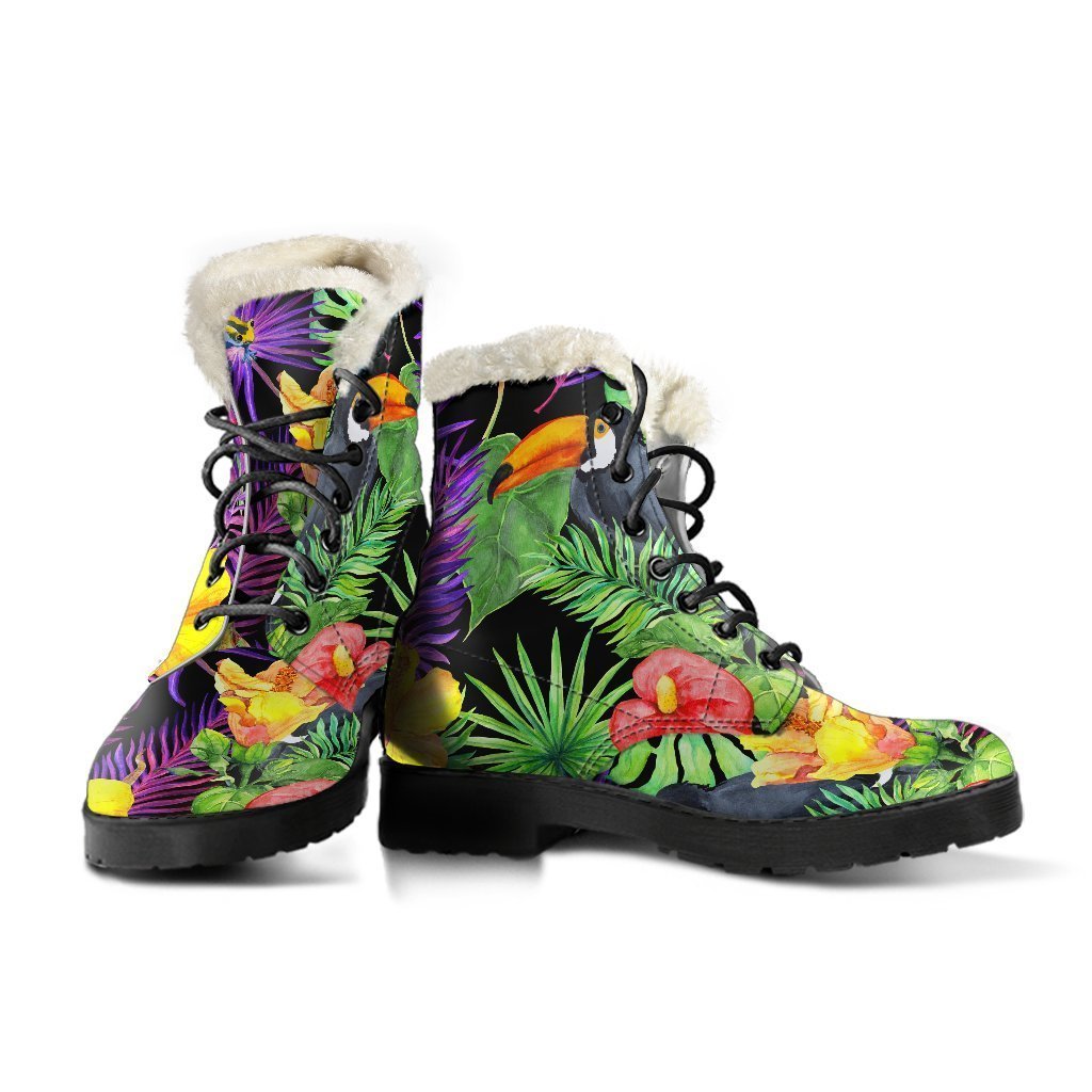 Dark Hawaiian Tropical Vibes Faux Fur Leather Boots for the Free-Spirited Hippie - 3