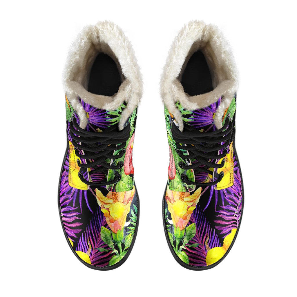 Dark Hawaiian Tropical Vibes Faux Fur Leather Boots for the Free-Spirited Hippie - 4