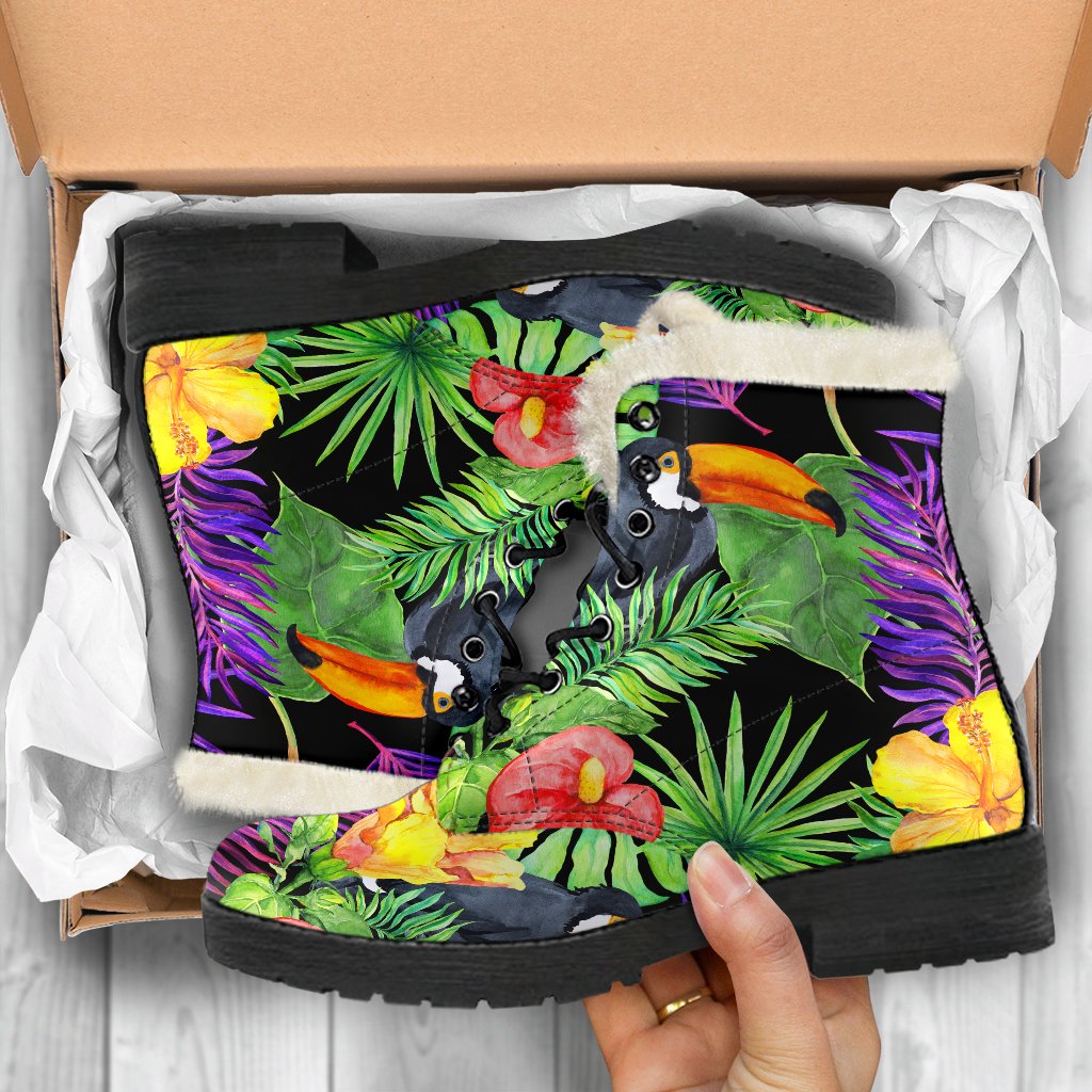 Dark Hawaiian Tropical Vibes Faux Fur Leather Boots for the Free-Spirited Hippie - 5