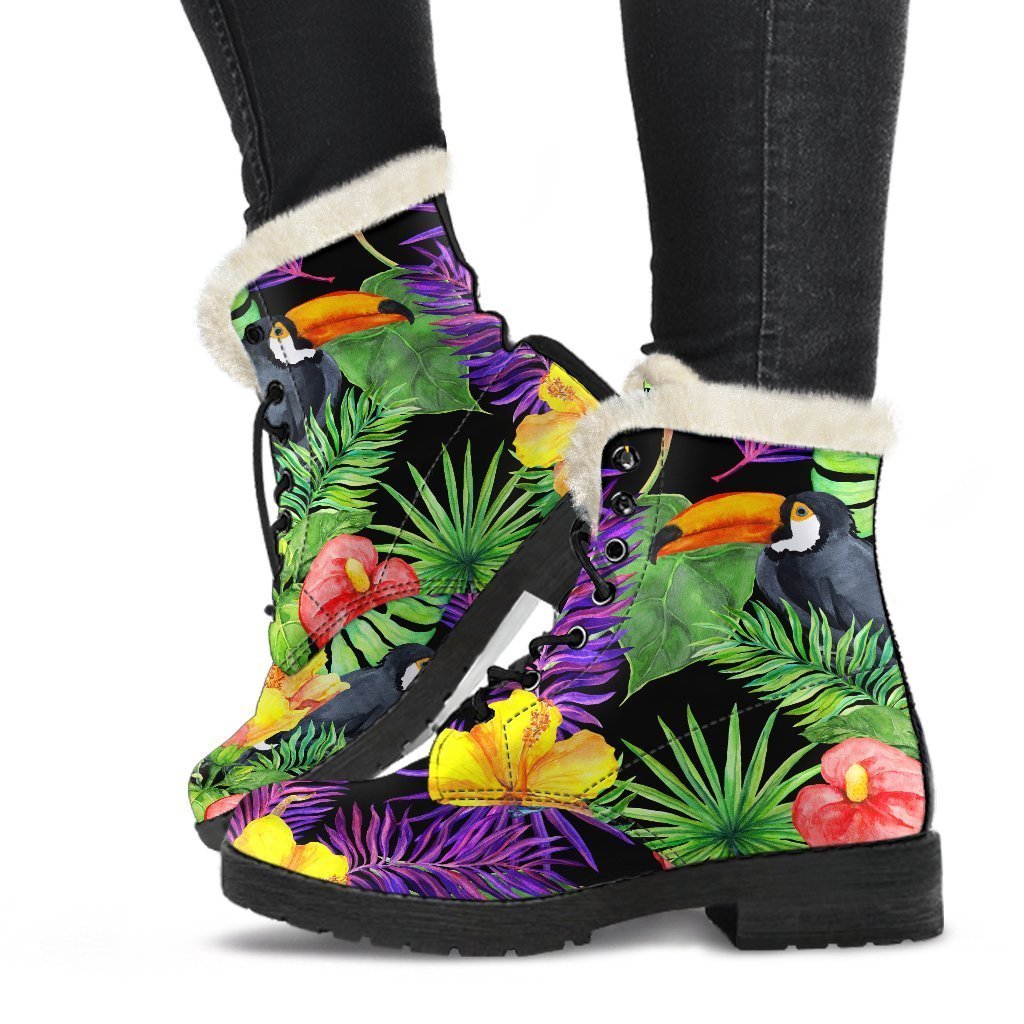 Dark Hawaiian Tropical Vibes Faux Fur Leather Boots for the Free-Spirited Hippie - 1