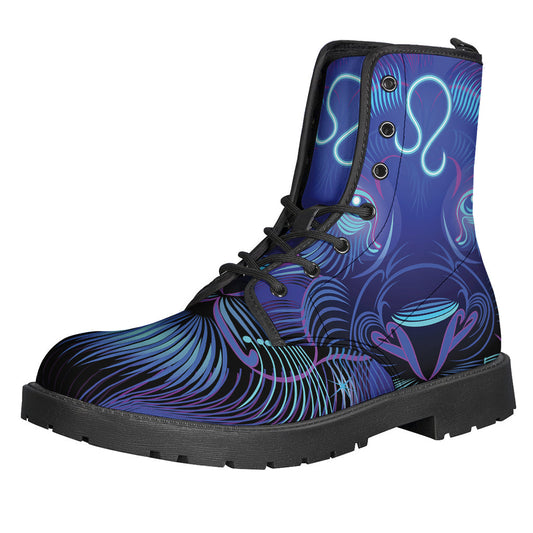 Dark Leo Zodiac Sign Print Leather Boots for the Free-Spirited Hippie - 1