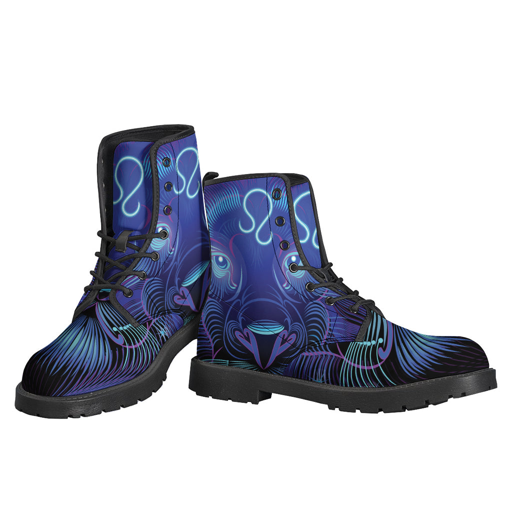 Dark Leo Zodiac Sign Print Leather Boots for the Free-Spirited Hippie - 3