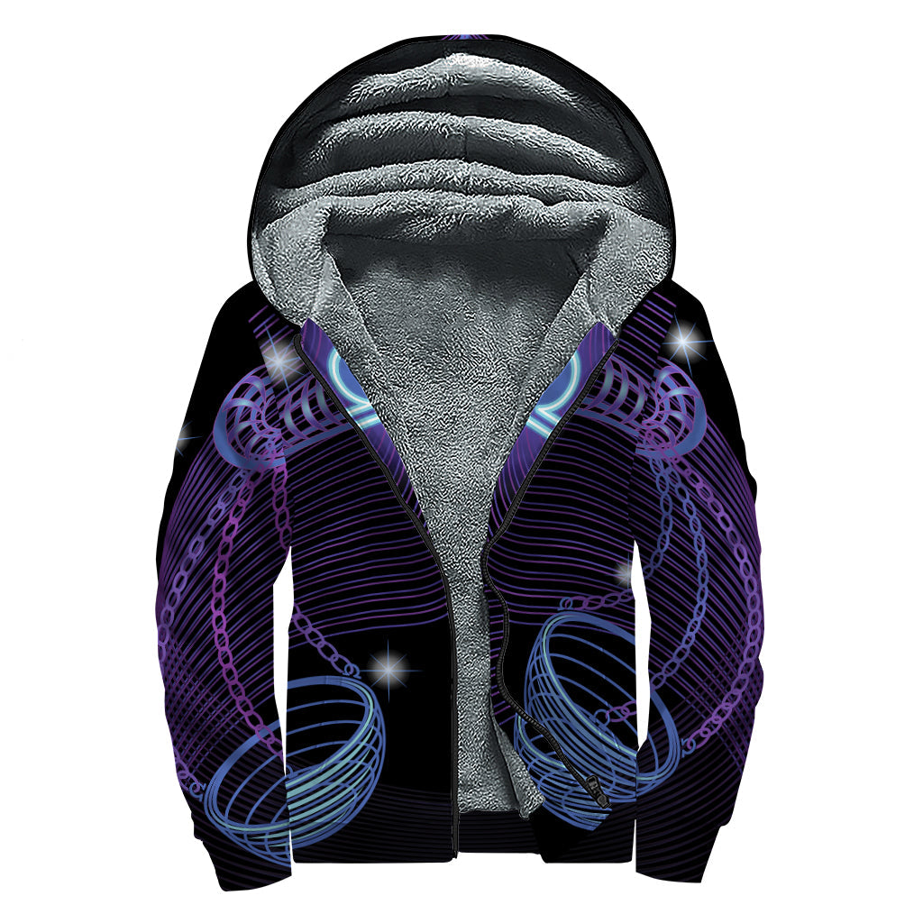 Dark Libra Zodiac Sign Print Hippie Sherpa Lined Zip Up Hoodie - 1