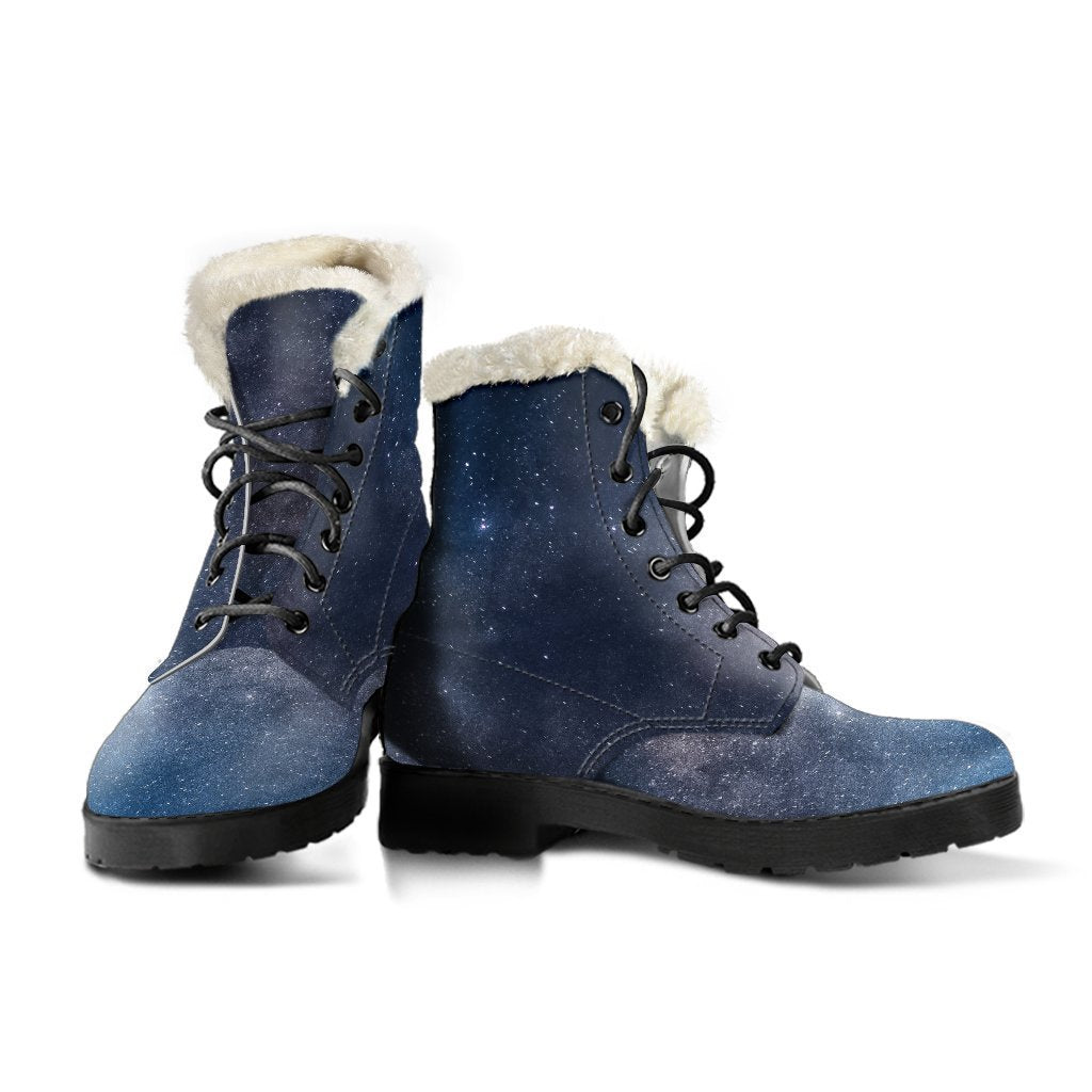 Dark Nebula Universe Galaxy Space Print Faux Fur Leather Boots for the Groovy Hippie Soul - 3