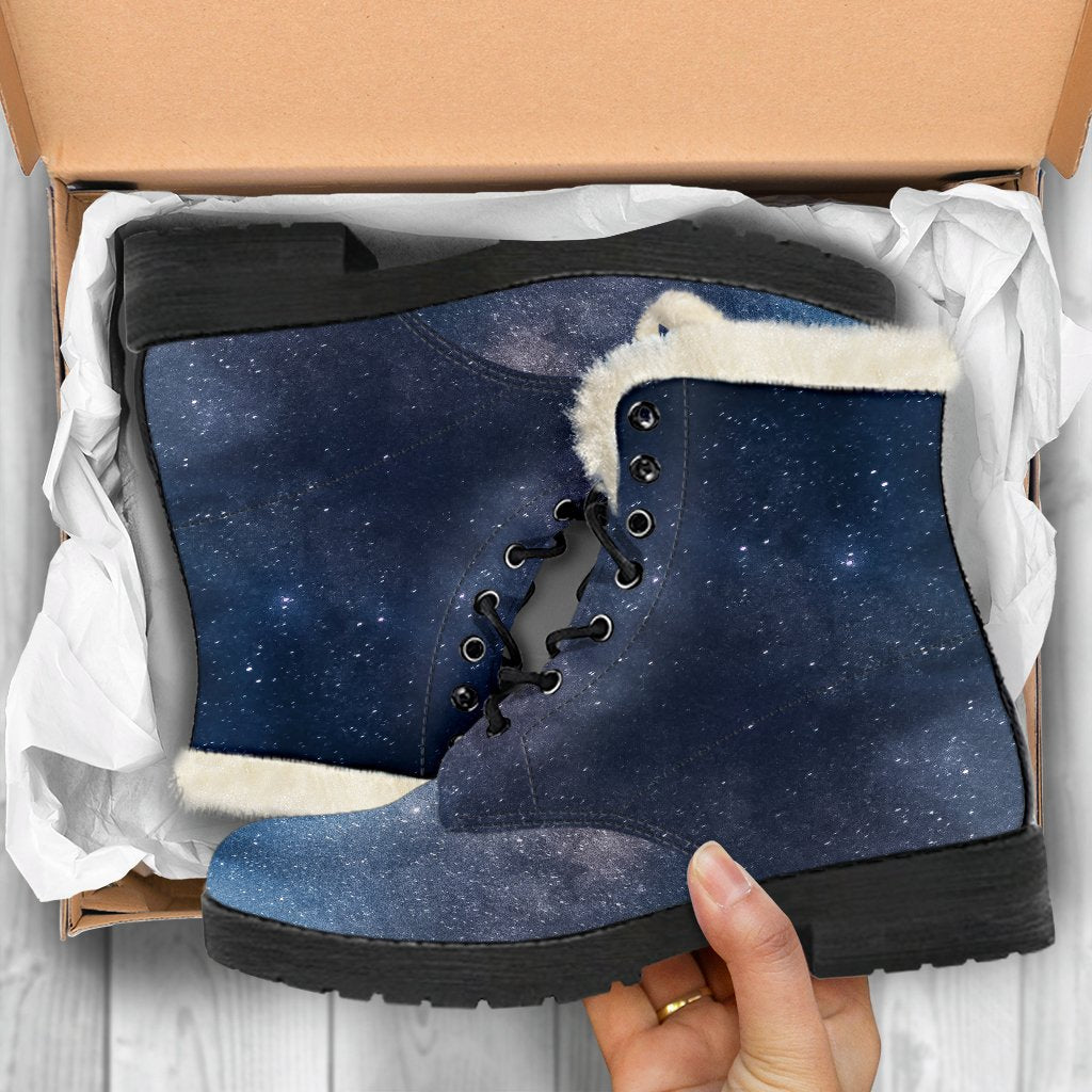 Dark Nebula Universe Galaxy Space Print Faux Fur Leather Boots for the Groovy Hippie Soul - 5