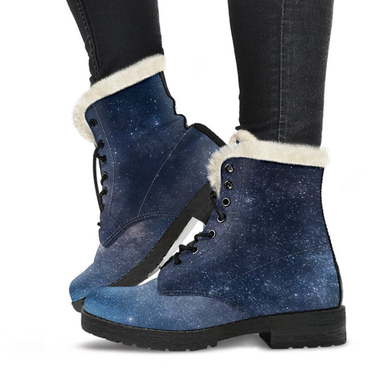 Dark Nebula Universe Galaxy Space Print Faux Fur Leather Boots for the Groovy Hippie Soul - 1