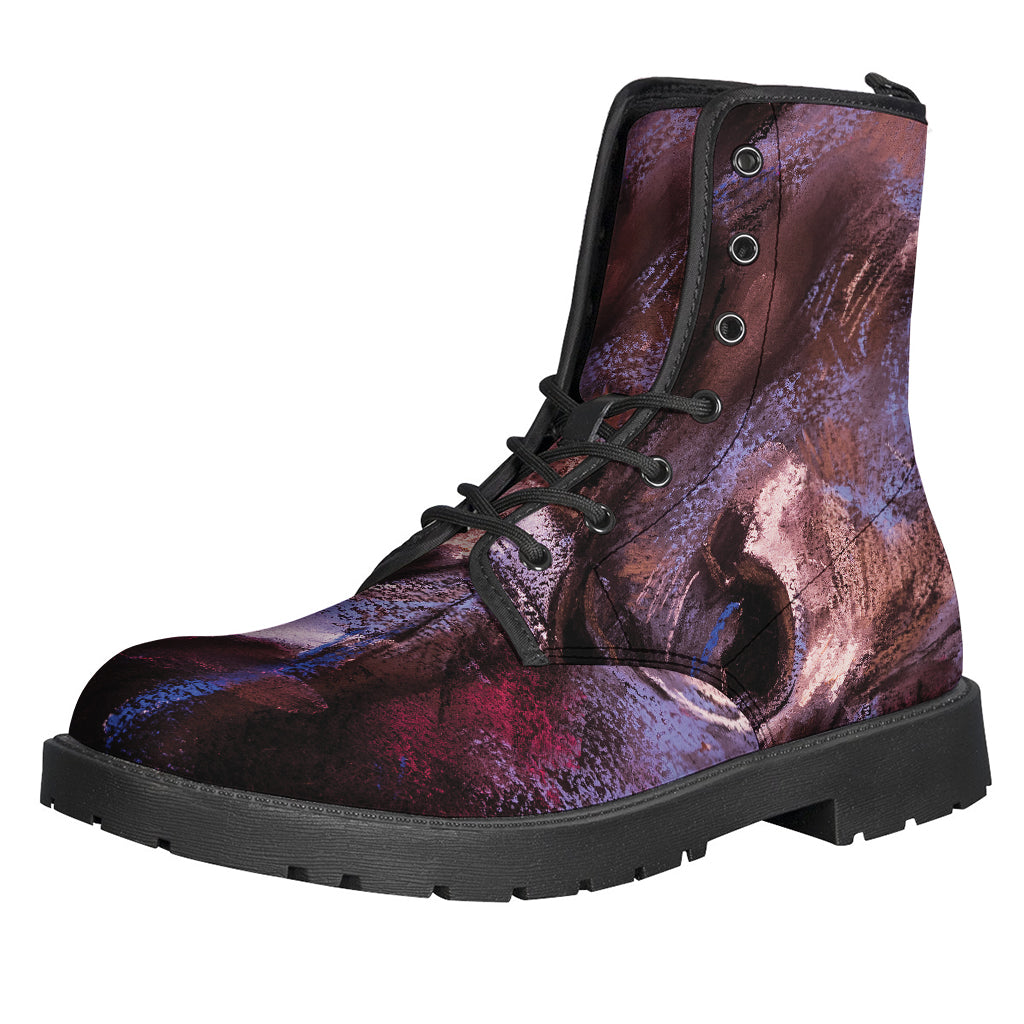 Dark Pink Horse Painting Print Leather Boots for Chic Hippies - 1